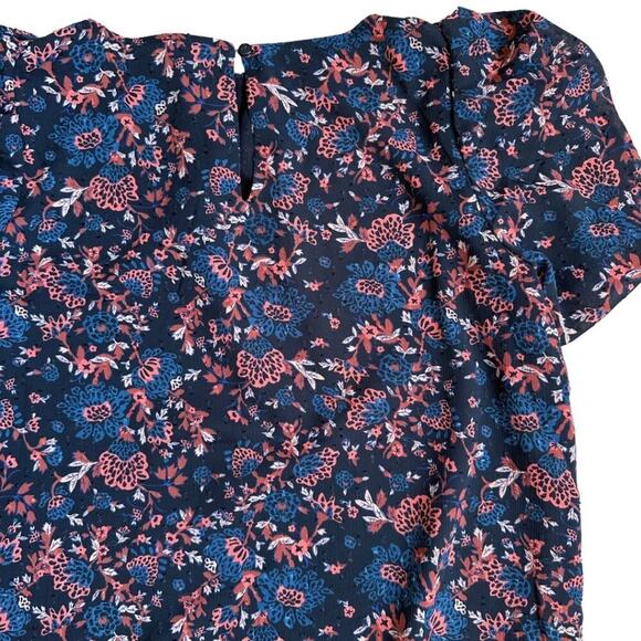 Joie Short Sleeve Floral Blouse Black, Red & Blue S - Picture 7 of 8